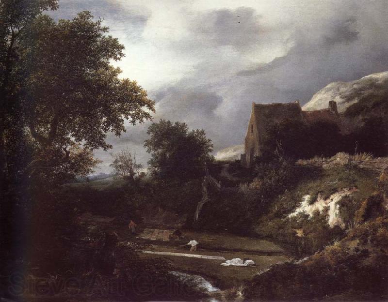 Jacob van Ruisdael Bleaching Ground in a hollow by a cottage Norge oil painting art